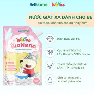 Nước giặt xả Wolfoo BioNano Bellhome, Hương thảo mộc dịu nhẹ, an toàn cho bé, không kích ứng