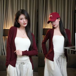 Áo Khoác Cardigan Thun Tăm Nữ Dáng Ôm Tay Dài Mỏng Nhẹ Basic  Form Tôn Dáng Đủ Size _ A13