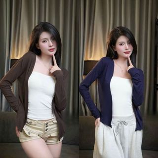 Áo Khoác Cardigan Thun Tăm Nữ Dáng Ôm Tay Dài Mỏng Nhẹ Basic Form Tôn Dáng Đủ Size _ A13
