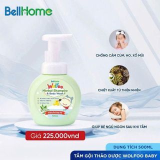 BellHome Tắm Gội Thảo Dược Wolfoo Baby 500ml - Chiết Xuất Thiên Nhiên, Chống Cảm, Ho, Xo Mùi, An Toàn Cho Trẻ Sơ Sinh