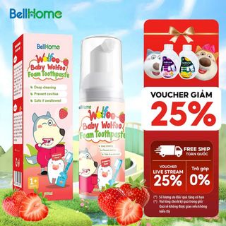 Kem đánh răng dạng bọt Wolfoo Baby Bellhome Hương dâu ngọt ngào Bảo vệ răng miệng cho bé