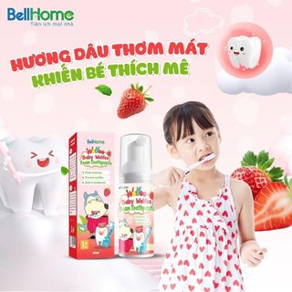 Kem đánh răng dạng bọt Wolfoo Baby Bellhome Hương dâu ngọt ngào Bảo vệ răng miệng cho bé
