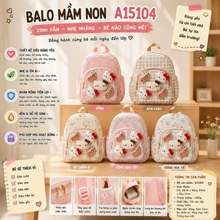 🎒 BALO MINI MẦM NON A15104 – Nhỏ Xinh, Họa Tiết Kitty Siêu Đáng Yêu Cho Bé