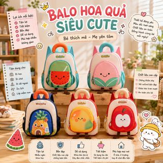 🍓 BALO MẦM NON HOA QUẢ – Nhẹ Xinh, Gọn Gàng, Đồng Hành Cùng Bé Đi Học