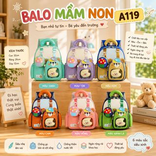 BALO MẦM NON A119 – NHIỀU MÀU XINH, RỘNG RÃI, TIỆN LỢI CHO BÉ