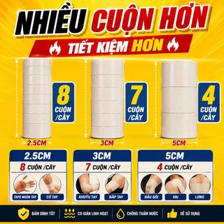Băng keo thể thao Nano màu kem – 2.5cm/3cm/5cm – cây 8/7/4 cuộn