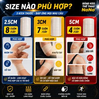 Băng keo thể thao Nano màu kem – 2.5cm/3cm/5cm – cây 8/7/4 cuộn
