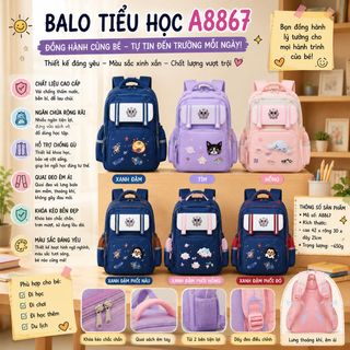 🧸 BALO TIỂU HỌC A8867 – Phối Họa Tiết Đáng Yêu, Năng Động Cho Bé