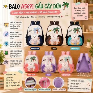 BALO A5691 GẤU CÂY DỪA – SIÊU CUTE CHO BÉ ĐI HỌC - PIPI STORE