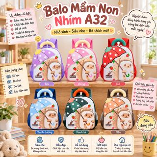 BALO MẦM NON A32 HÌNH NHÍM – NHẸ, XINH, PHÙ HỢP CHO BÉ ĐI HỌC - PIPI STORE