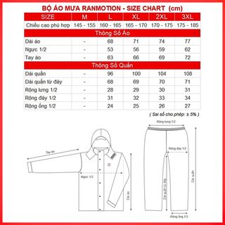 Bộ áo mưa Ranmotion - Áo 2 Lớp Thông Thoáng và Phản Quang
