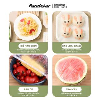 Màng bọc thực phẩm co giãn FAMISTAR - BTP01, combo 100 cái, có chun tiện dụng, phân phối sỉ số lượng lớn