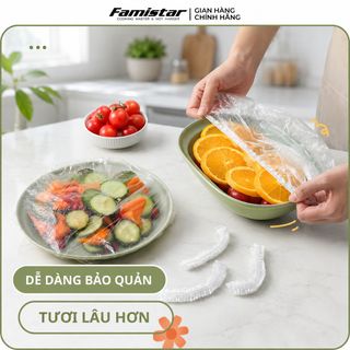 Màng bọc thực phẩm co giãn FAMISTAR - BTP01, combo 100 cái, có chun tiện dụng, phân phối sỉ số lượng lớn