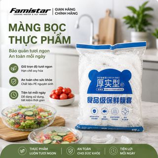Màng bọc thực phẩm co giãn FAMISTAR - BTP01,  combo 100 cái, có chun tiện dụng, phân phối sỉ số lượng lớn