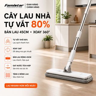 Cây lau nhà tự vắt  FAMISTAR,  inox 304, nhựa ABS, bông lau MICROFIBER xoay 360 độ, PHÂN PHỐI SỈ LẺ TOÀN QUỐC
