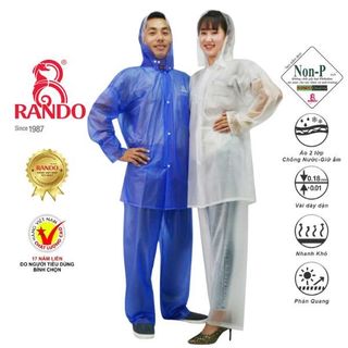 Bộ Áo Mưa Trong Màu - Thương hiệu Rando, chính hãng, cao cấp - ASPC-01 (Giao màu ngẫu nhiên)