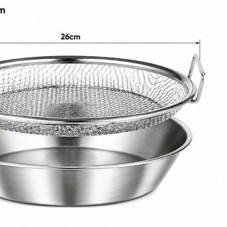 KHAY INOX RÁO DẦU KÈM VỈ LƯỚI 26cm (T200)