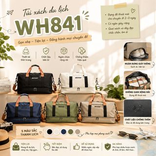 TÚI XÁCH CỠ LỚN TẬP GYM , DU LỊCH, CÔNG TÁC GỌN NHẸ, ĐA NĂNG WH841 - WINNIE HOUSE