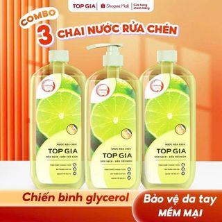 Combo 3 Chai Nước Rửa Chén 1 Lít Gừng Tươi, Bưởi Hồng, Chanh Tươi Top Gia Full Vat