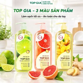Combo 3 Chai Nước Rửa Chén 1 Lít Gừng Tươi, Bưởi Hồng, Chanh Tươi Top Gia Full Vat
