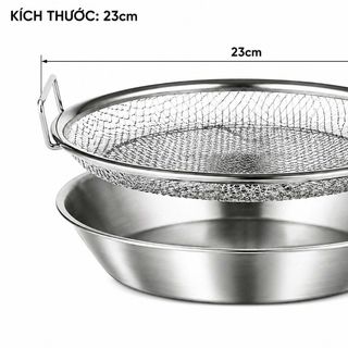 KHAY INOX RÁO DẦU KÈM VỈ LƯỚI 23cm (T200)
