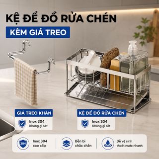 Kệ Gác Bồn Rửa Chén Có Khay Hứng Nước Famistar Kèm Thanh Treo Khăn, nâng tầm không gian bếp, giá sỉ chỉ từ 1 cái