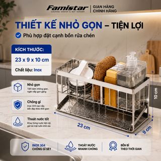 Kệ Gác Bồn Rửa Chén Có Khay Hứng Nước Famistar Kèm Thanh Treo Khăn, nâng tầm không gian bếp, giá sỉ chỉ từ 1 cái