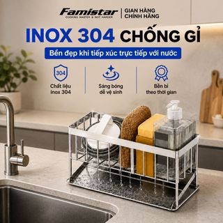 Kệ Gác Bồn Rửa Chén Có Khay Hứng Nước Famistar Kèm Thanh Treo Khăn, nâng tầm không gian bếp, giá sỉ chỉ từ 1 cái