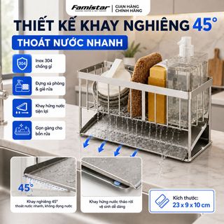 Kệ Gác Bồn Rửa Chén Có Khay Hứng Nước Famistar Kèm Thanh Treo Khăn, nâng tầm không gian bếp, giá sỉ chỉ từ 1 cái