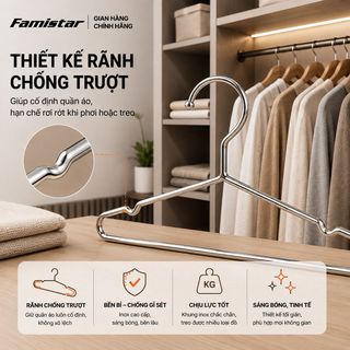 Bộ móc treo quần áo FAMISTAR inox chắc chắn thiết kế tinh gọn, combo 10 cái, nhập càng nhiều giá càng hấp dẫn