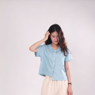 Impéris Fashion | Áo Sơ Mi Xanh Lệch Tà Freesize