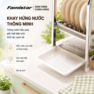 Kệ Đựng Chén Đĩa Inox 304 Chống Gỉ 2 Tầng Famistar K01, Tiết Kiệm Diện Tích, Dễ Vệ Sinh, Giá sỉ từ 1 cái