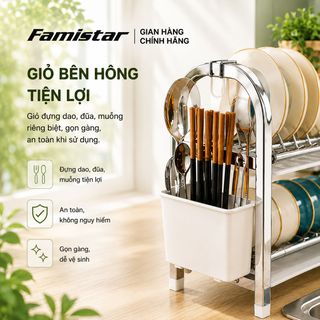 Kệ Đựng Chén Đĩa Inox 304 Chống Gỉ 2 Tầng Famistar K01, Tiết Kiệm Diện Tích, Dễ Vệ Sinh, Giá sỉ từ 1 cái