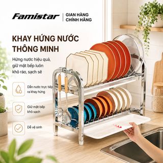Kệ Đựng Chén Đĩa Inox 304 Chống Gỉ 2 Tầng Famistar K01, Tiết Kiệm Diện Tích, Dễ Vệ Sinh, Giá sỉ từ 1 cái