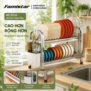 Kệ Đựng Chén Đĩa Inox 304 Chống Gỉ 2 Tầng Famistar K01, Tiết Kiệm Diện Tích, Dễ Vệ Sinh, Giá sỉ từ 1 cái