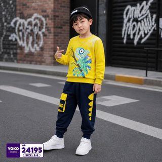 [Sỉ ri] - Set Thu Đông Tắc Kè Hoa Contton 100% Tay ngắn, quần short size Nhí dành cho bé trai Yoko- KH24195