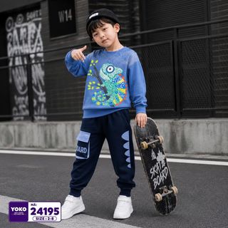 [Sỉ ri] - Set Thu Đông Tắc Kè Hoa Contton 100% Tay ngắn, quần short size Nhí dành cho bé trai Yoko- KH24195