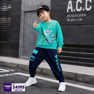 [Sỉ ri] - Set Thu Đông Tắc Kè Hoa Contton 100% Tay ngắn, quần short size Nhí dành cho bé trai Yoko- KH24195