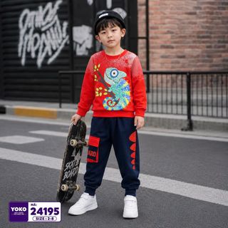 [Sỉ ri] - Set Thu Đông Tắc Kè Hoa Contton 100% Tay ngắn, quần short size Nhí dành cho bé trai Yoko- KH24195