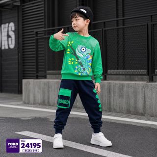 [Sỉ ri] - Set Thu Đông Tắc Kè Hoa Contton 100% Tay ngắn, quần short size Nhí dành cho bé trai Yoko- KH24195