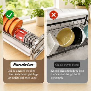 Kệ Chén Đĩa 2 Tầng Cao Cấp FAMISTAR Chất Liệu Inox 304 Chông Gỉ, tiện dụng sang trọng, giá sỉ chỉ từ 1 cái