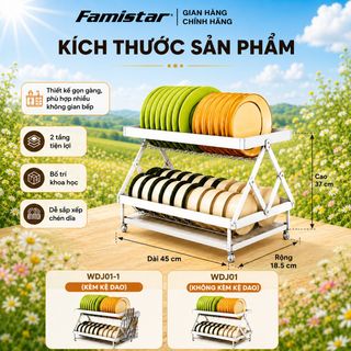 Kệ Chén Đĩa 2 Tầng Cao Cấp FAMISTAR Chất Liệu Inox 304 Chông Gỉ, tiện dụng sang trọng, giá sỉ chỉ từ 1 cái