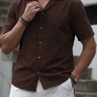 Loose Linen ShortSleeve Shirt .  Chất linen thun cotton, vải lien co giãn 4c.