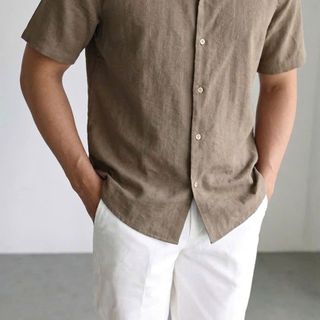 Loose Linen ShortSleeve Shirt .  Chất linen thun cotton, vải lien co giãn 4c.