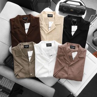 Loose Linen ShortSleeve Shirt .  Chất linen thun cotton, vải lien co giãn 4c.