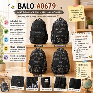 🎯 BALO SIJINIAO BAG A0679 – In chữ cá tính, form rộng, chuẩn phong cách học sinh