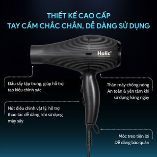 Máy sấy tóc HOLIC H1 Professional 1300W chính hãng - Motor AC bền bỉ, sấy nhanh, 2 tốc độ, 2 mức nhiệt, có gió lạnh
