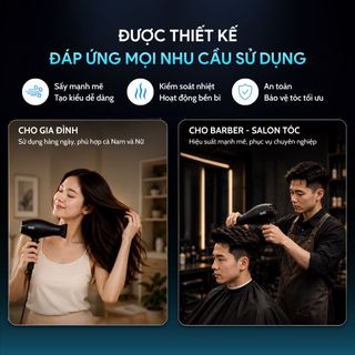 Máy sấy tóc HOLIC H1 Professional 1300W chính hãng - Motor AC bền bỉ, sấy nhanh, 2 tốc độ, 2 mức nhiệt, có gió lạnh