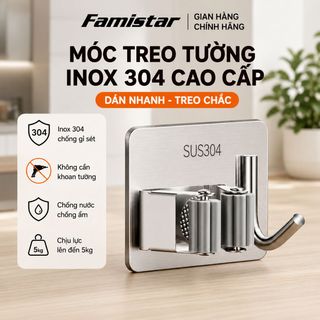 Móc dán tường FAMISTAR chất liệu inox 304 bền bỉ treo đa năng sử dụng mọi nơi, giá sỉ hấp dẫn
