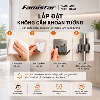 Móc dán tường FAMISTAR chất liệu inox 304 bền bỉ treo đa năng sử dụng mọi nơi, giá sỉ hấp dẫn